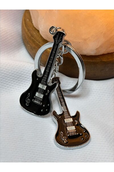anahtarlık evreni سلسلة مفاتيح معدنية مزدوجة على شكل جيتار باللون الأسود
