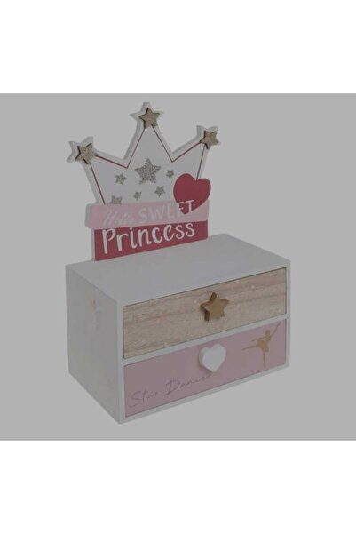 OEM Decorative Wooden Box with 2 Drawers Decorated with Crown & Gold Glitter 18x10x28cm
