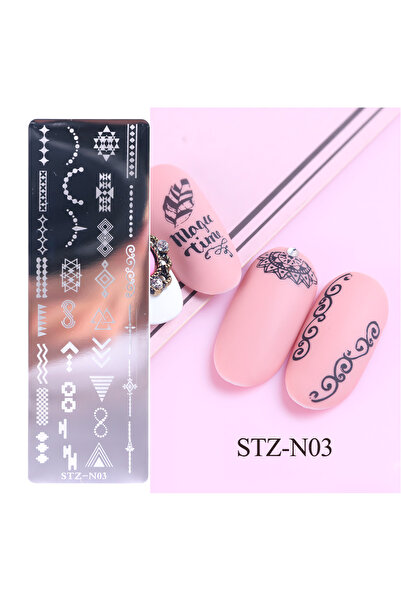 BTN Geometrik Şekil Temalı Protez Tırnak Nail Art Stamping Damgalama Baskı Pl...