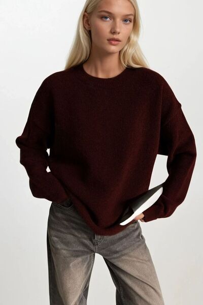 LaliCo Crew Neck Basic Claret Red Sweater