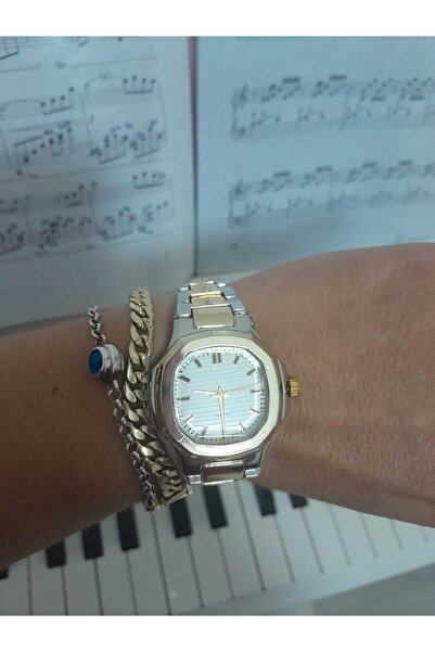 Brality ساعة يد نسائية من PATE موديل GOLD-SILVER ذات حزام فولاذي ملون بتصميم ...