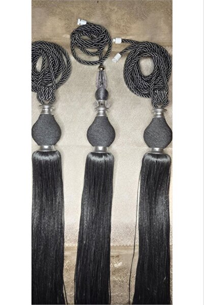 Perdehome Fon Perde tavan Bağlama Püsküllü Braçol 3Lü Set