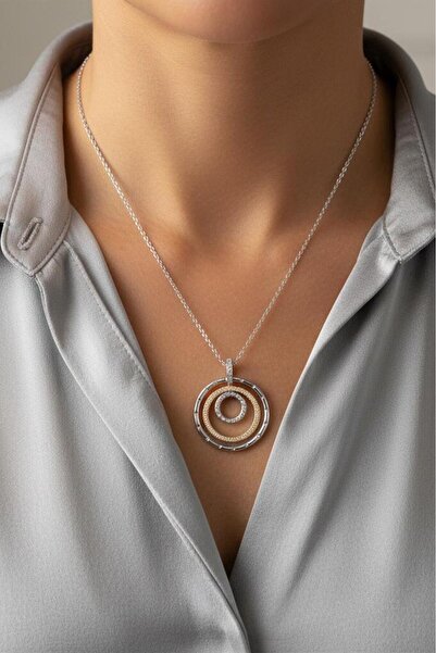 Valmont Accessories Zirkon Taşlı Karışık Renk Halka Çelik Kadın Kolye