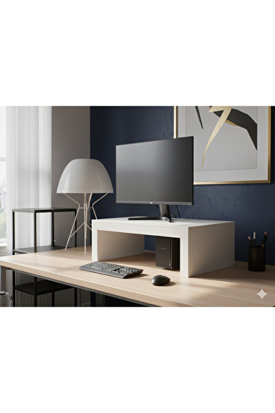 Mobiya Concept ahşap monitör yükseltici bilgisayar ekranı yükseltme beyaz renk pc monitör altlığı ergonomik