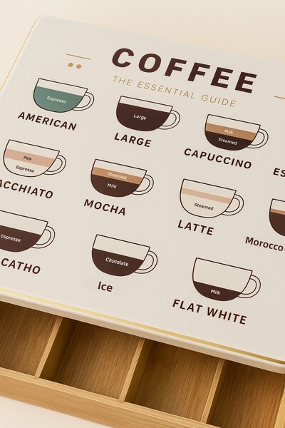 Mirilliahome Bamboo Coffee Corner Organizer 30X40X7 cm – 8 Compartments with Lid Coffee Guide Organizer