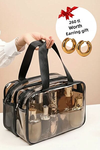 Arnee شفافة مزدوجة المقصورة شبكة كبيرة المرأة السفر مستحضرات التجميل الاستمالة الشاطئ حقيبة مستحضرات تجميل الأمتعة المنظم