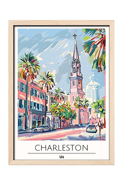 gxe.art Pictură decorativă de perete CHARLESTON USA cu cadru din lemn