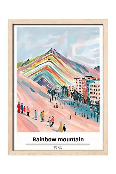 gxe.art RAIMBOW MOUNTAIN PERU Pictură decorativă de perete cu rama din lemn