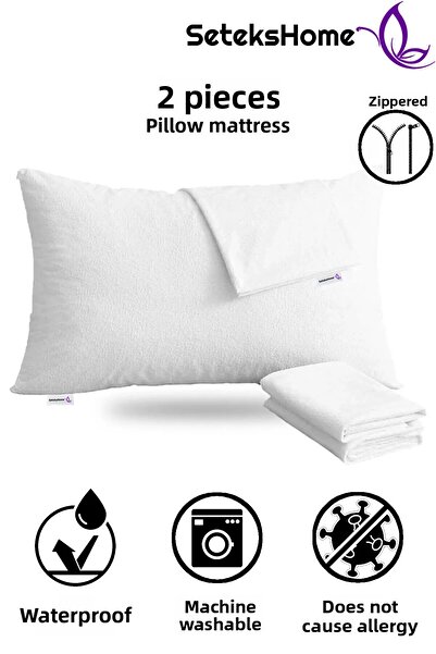 Setekshome غطاء وسادة من القطن 100% مقاوم للسوائل بسحاب، غطاء وسادة من الداخل، قطعتان