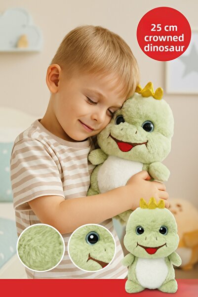 TOYFEST 25 cm Crowned Dino Plush Toy – Cute Green Dinosaur | Children's Gift & Playmate