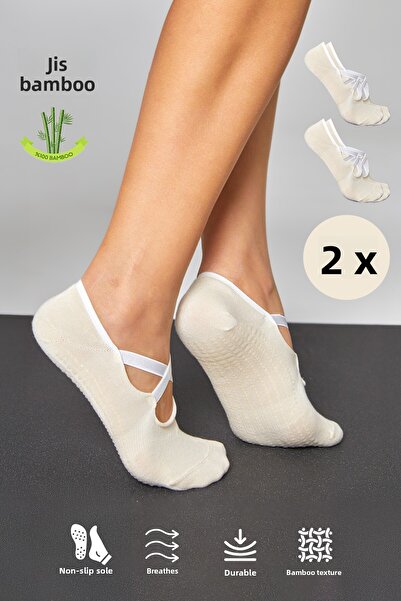 bamboo star Șosete de balerină pentru femei din bambus, cu talpă anti-aluneca...