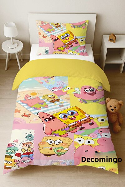 dekomingo طقم غطاء لحاف للأطفال سبونج بوب آند فاميلي 155x220 سم (بدون ملاءات)