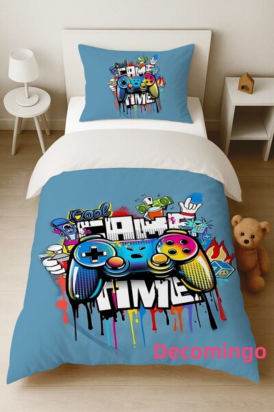 dekomingo طقم غطاء لحاف منقوش بتصميم وقت اللعب (بدون ملاءات)