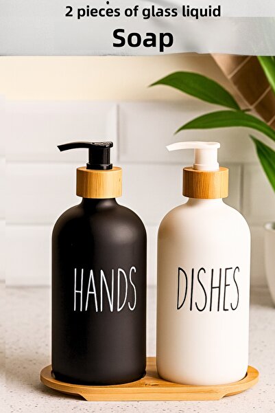 Penthouse Set de 2 dozatoare moderne de săpun lichid din sticlă, cu capac din...