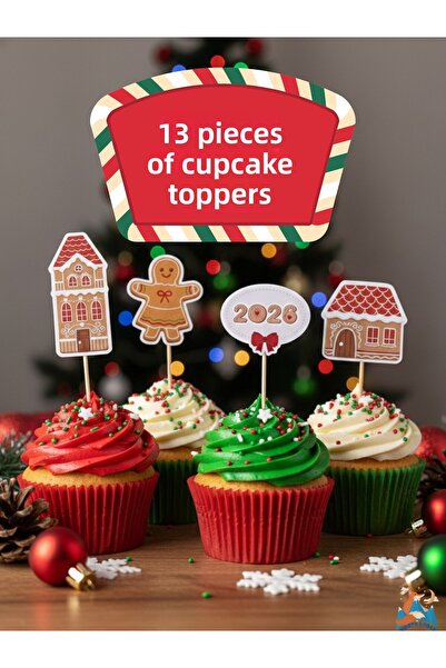 North And Peak زينة كعك على شكل منزل بمناسبة العام الجديد، 13 قطعة، مع كتابة ...