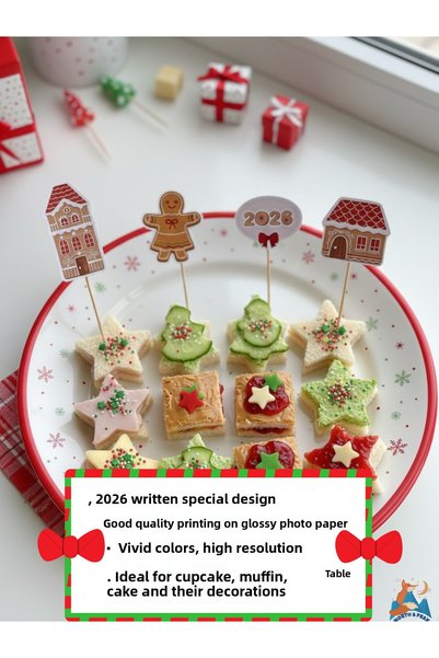 North And Peak New Year Themed Cookie House Cupcake Toothpick Ornaments 13 Pieces 2026 Special Writing