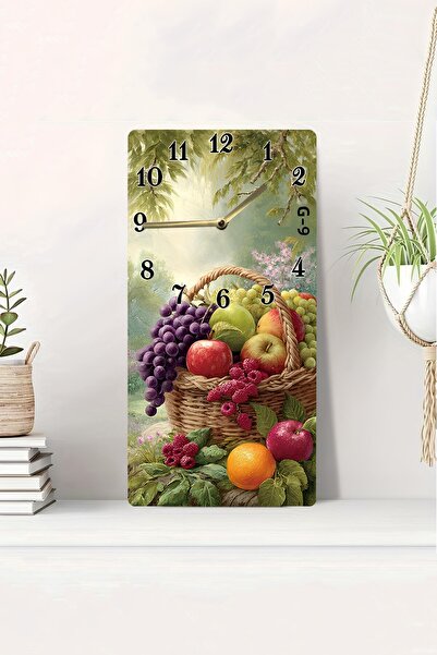 kutuTR Natural Fruit Basket Themed 3D Looking 2D Uv Printing Mdf Table Clock 20X40 Cm-Dts022