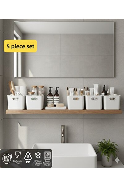VİALEX Organizator pentru baie, 5 bucăți, culoare albă, din plastic, organizator multifuncțional pentru dulap