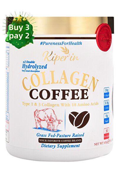 Kiperin Coffee Collagen | Double Hydrolyzed 100% Pure and Natural Powder Collagen Peptides with Coffee | 30 Days