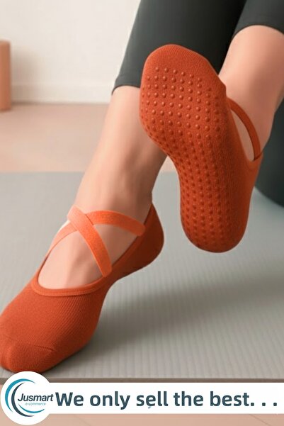 Jusmart Γυναικείες κάλτσες μπαλαρίνας σε χρώμα τούβλου ◆   Βαμβακερή αντιολισ...