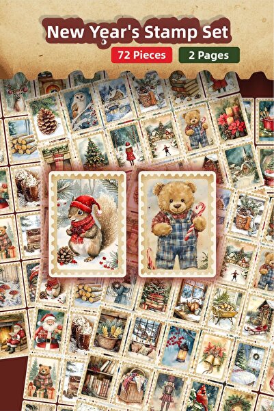 Piksel Grafik New Year's Sticker Set of 72 - Letter, Gift, Notebook, New Year...