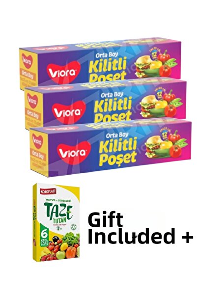 KMS HOME Viora Medium Size Ziplock Bags 19*25 cm 12 Pieces X 3 Pieces