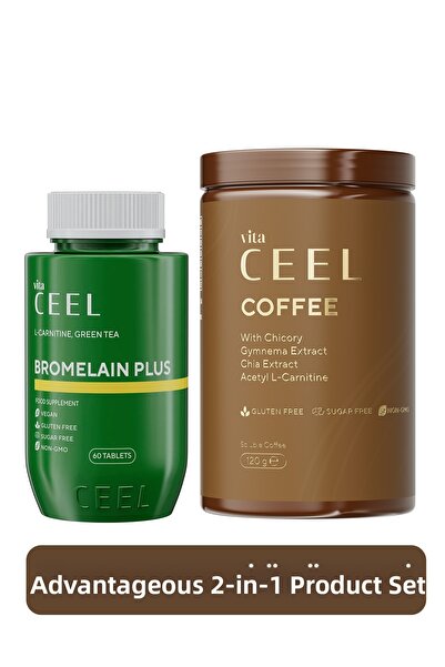 VitaCeel عبوة من 2 عبوة بروميلين بلس (إنزيم الأناناس) 60 قرص + قهوة ديتوكس ال...