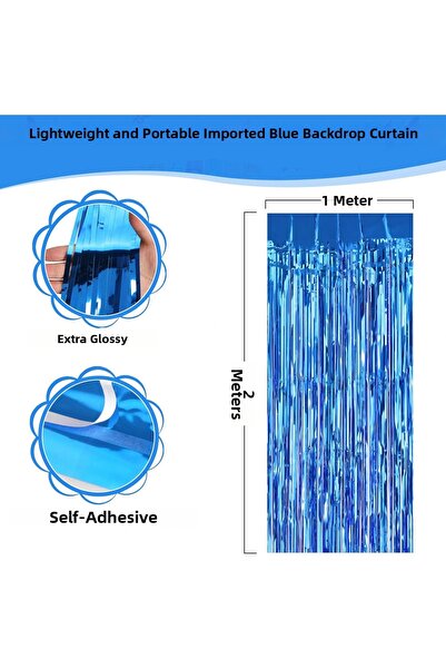 Marsilyan Blue Color Extra Metalized Shiny Fringed Backdrop Curtain Imported ...
