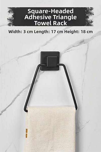 Depa حامل مناشف مثلث أسود برأس مربع لاصق