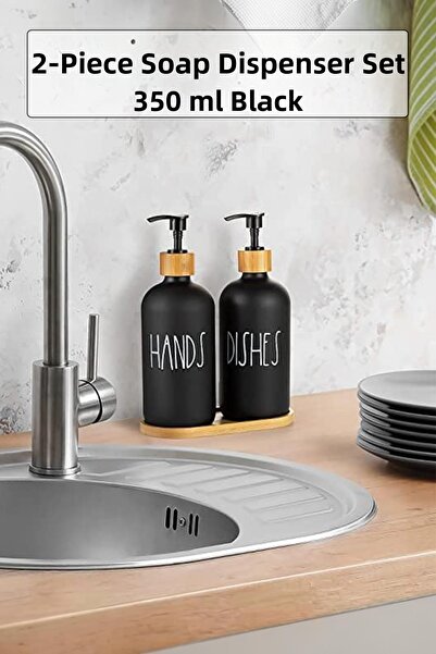 Depa Set of 2 Liquid Soap Dispensers with Bamboo Base Black