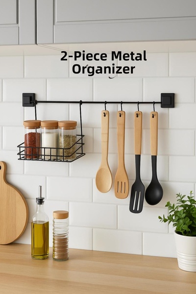 Mustran 2 Piece Metal Hanging Kitchen Organizer & Kitchen Shelf & Basket