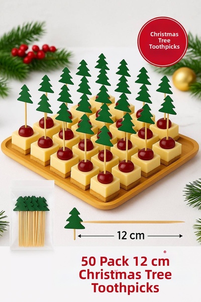 TOYFEST Christmas Tree Toothpick 12 cm – Pack of 50 | Party, Presentation, Sofa, Sweet Decoration Toothpicks