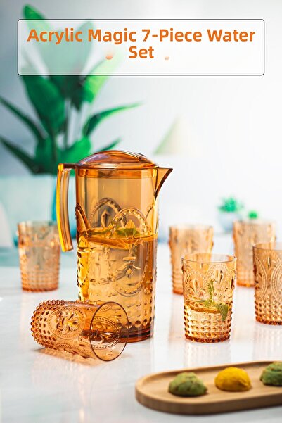 Mustran إبريق عسل أكريليك سعة 2.3 لتر ومجموعة من 6 أكواب مياه وقهوة غازي سعة 400 مل (ليست زجاجية)