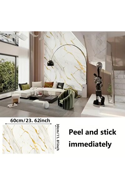 TTT Vinyl White Marble Patterned Aluminum Plastic Wall Sticker