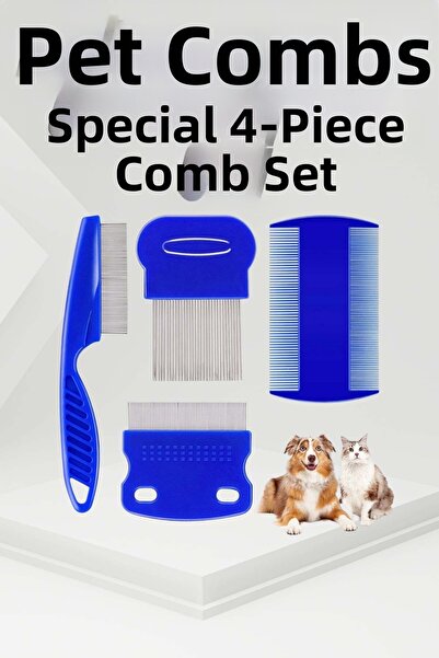 toyigoo 4-Piece Flea Comb Set Cat Dog Pet Hair Remover Blue Tygoo-Rshb3456