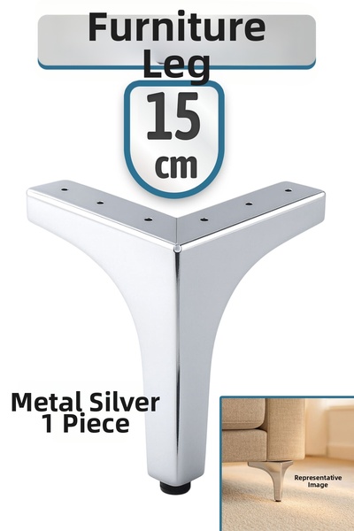 Badem10 Metalon 15 cm Silver Chrome Metal Furniture Leg Modern Sofa Durable Triangle Unit Leg Feet