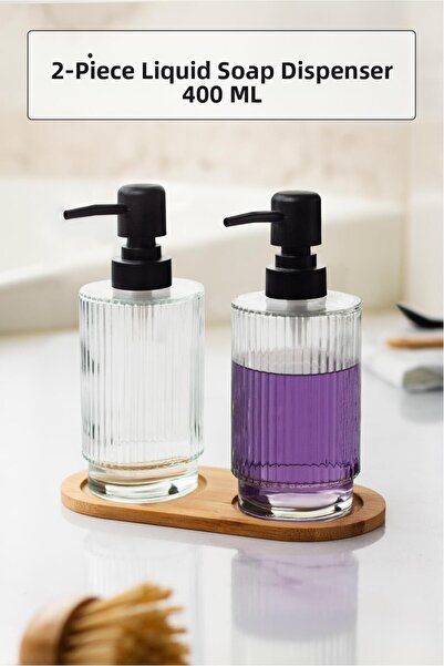 Depa Set of 2 Liquid Soap Dispensers with Bamboo Base