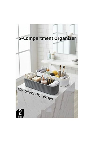 Skygo 5-Compartment Bathroom and Makeup Organizer Box Gray & White Set of 2 C...