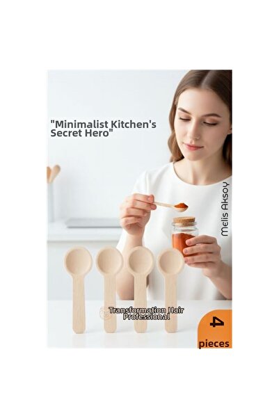 Marsilyan 4-Piece Wooden Measuring Spoon Set – 6.5 cm Natural Wood, Practical for Spices and Coffee