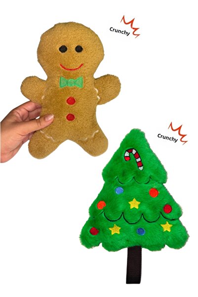 Havhav Christmas 2-Piece Dog Toy Set – Squeaky Cookie Monster & Pine Tree, Plush and Tug-Of-War Toy