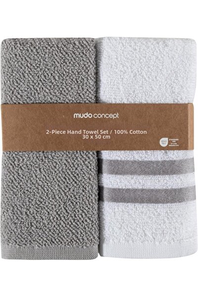 BRF Elizberrasell Naples 2-Piece Hand Towel Set White Gray 30X50 1162345
