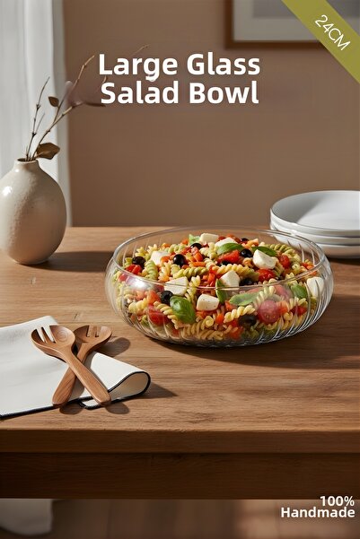 We House Bol de salată din sticlă de dimensiuni mari - Bol în stil nordic - Bol transparent