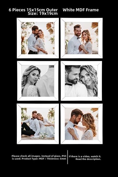 YEDİART 6 قطع إطار 15×15 - إطار MDF - إطار صور - إطار مربع - مع PVC