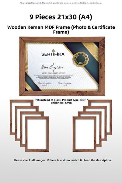 Bytwo 9 bucăți 21x30 cadru - cadru A4 - cadru din lemn MDF - cadru certificat - cadru diplomă