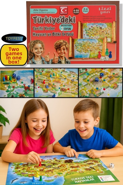 TOYFEST Lizzy Games Educational Double-Sided Turkey Map Historical Sites Animal and Vegetation Family Game