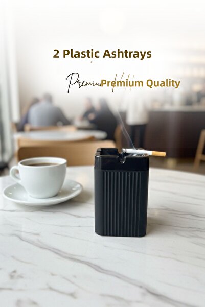 grimorlife 2 Pieces Square Black Striped Decorative Plastic Odorless Fireproof Ashtray Ash Tray
