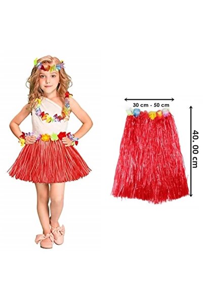 Twin Store تنورة هاوايان هولا لون أحمر 40 سم