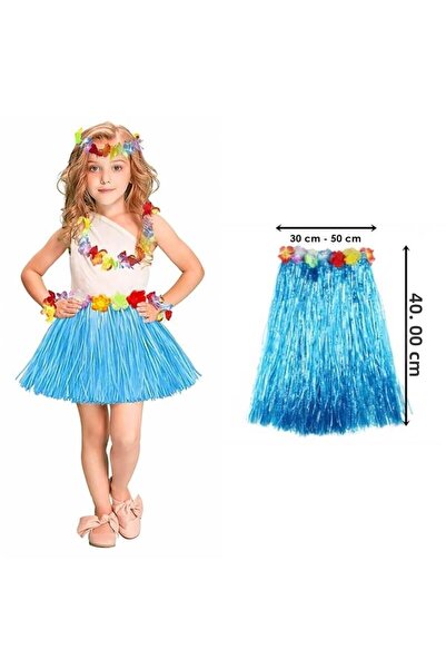 ForWhat 40cm Blue Hawaiian Hula Party Skirt for Office Home Office Event Show...
