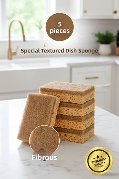 grimorlife 5 قطع من إسفنجات الأطباق المسطحة الليفية - مجموعة إسفنجات تنظيف ال...