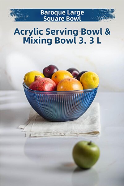 Depa وعاء خلط وسلطة وفواكه مربعة كبيرة باللون الأزرق الداكن من الأكريليك البا...